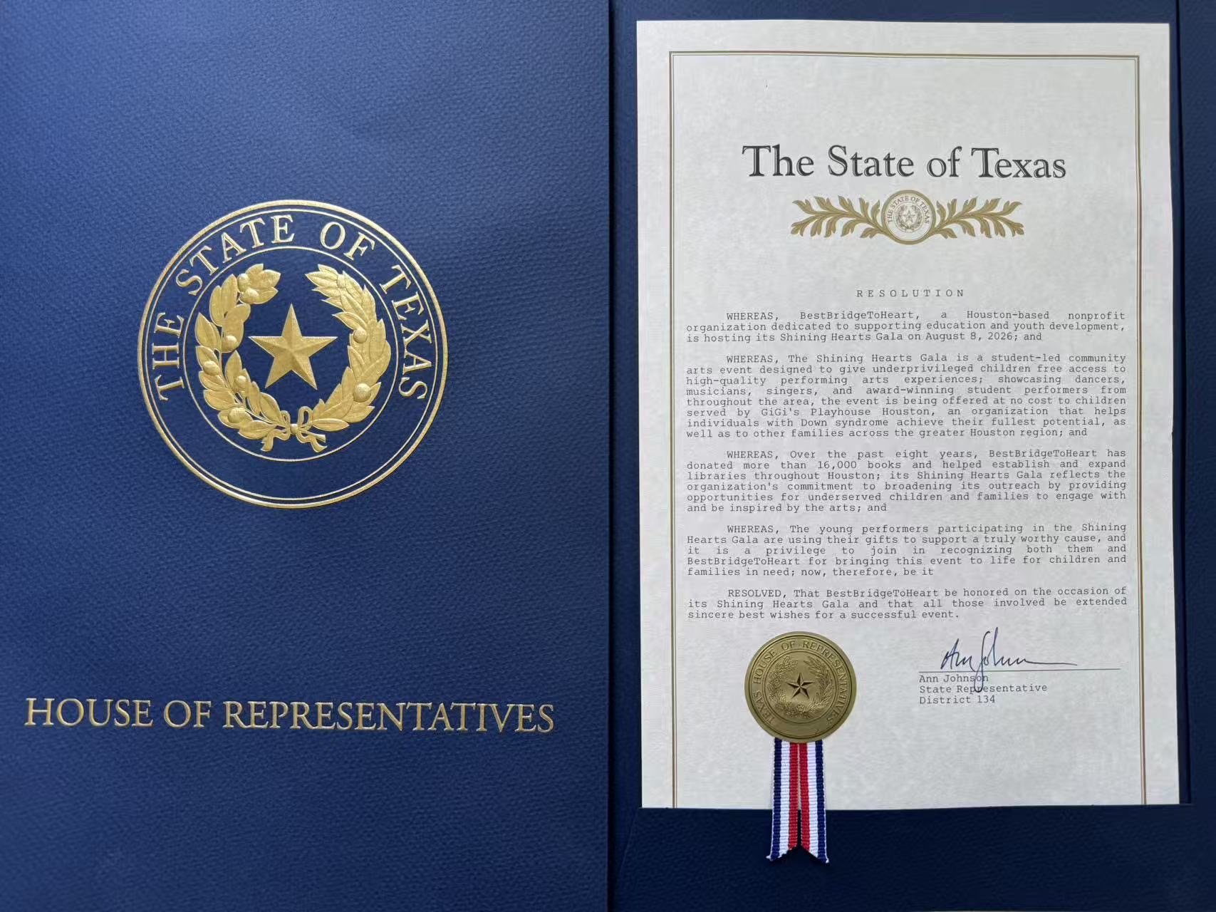 State of Texas House of Representatives Resolution honoring BestBridgeToHeart